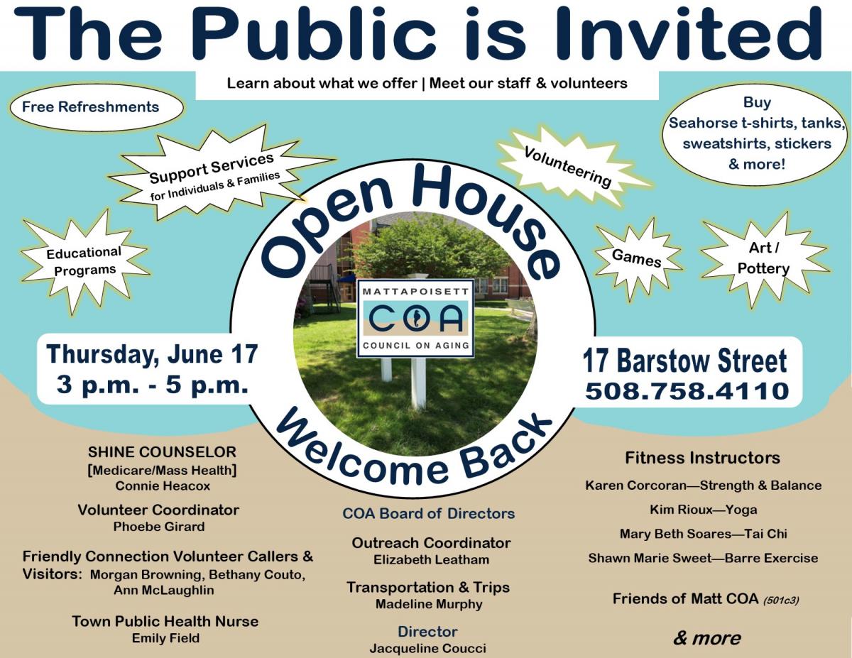 Open House / Welcome Back - Public Invited - Thurs., June 17th, 3-5 p.m.