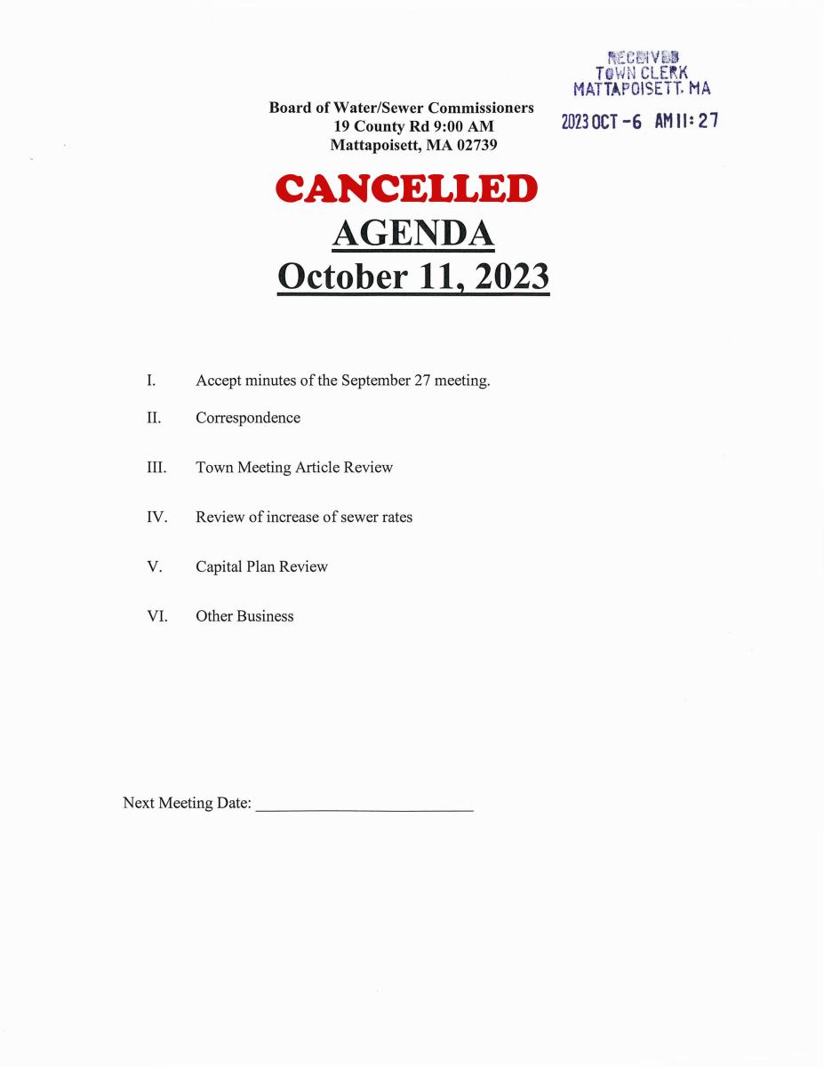 Cancelled water and Sewer101123