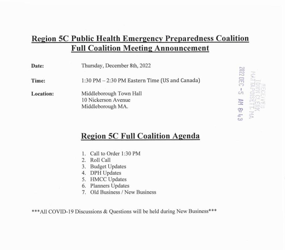 Region 5C Public Health Emergency Preparedness Coalition Executive Committee 